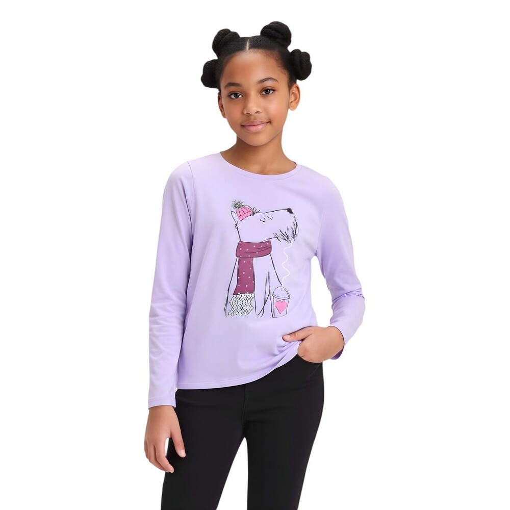 Winter Pup Graphic Long Sleeve T-Shirt - Lavender - Size: M (8) - NWT